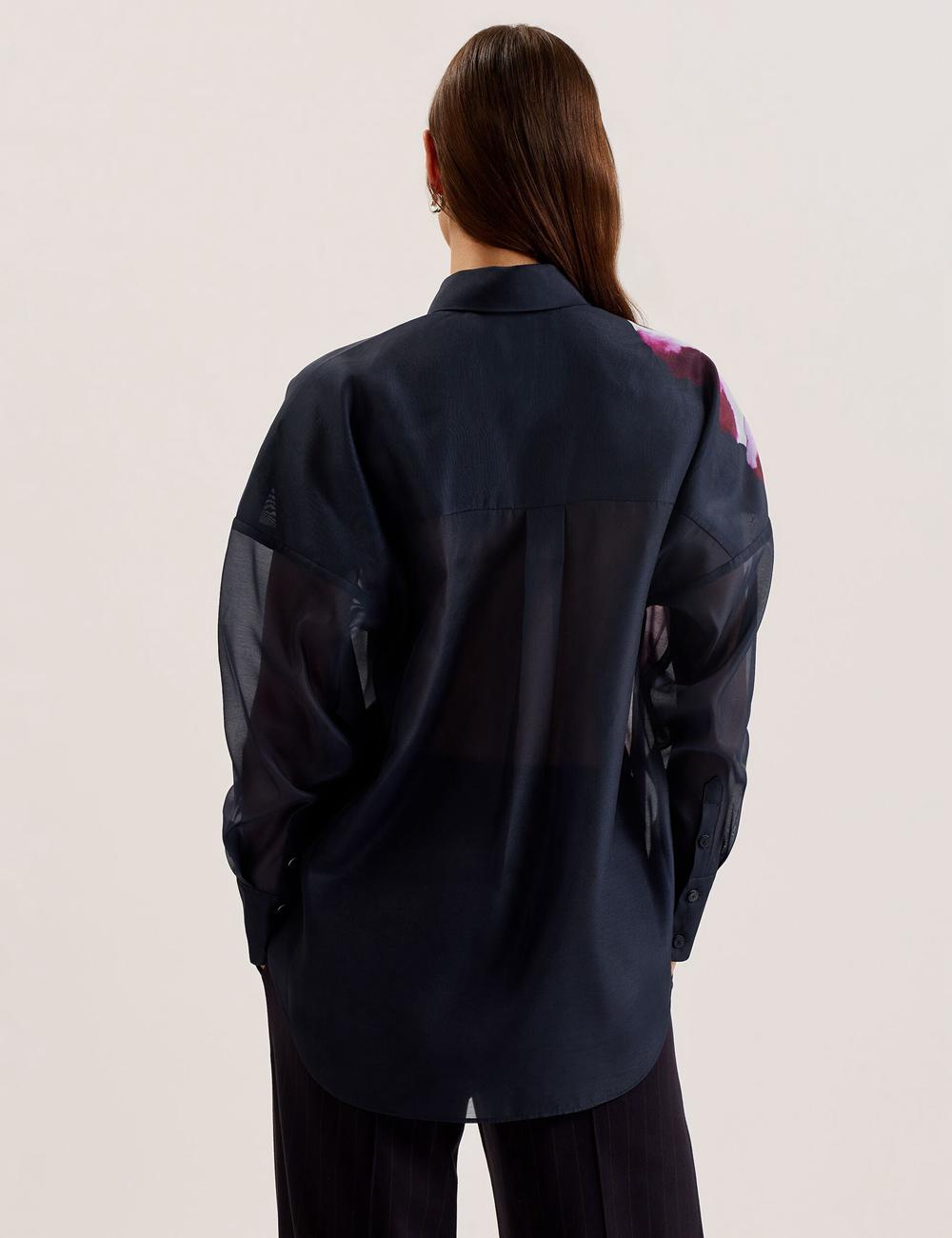 Navy Ted Baker ORRIN - Floral Sheer Organza Oversized Women Casual Shirts | Ireland  2793-LIGEV