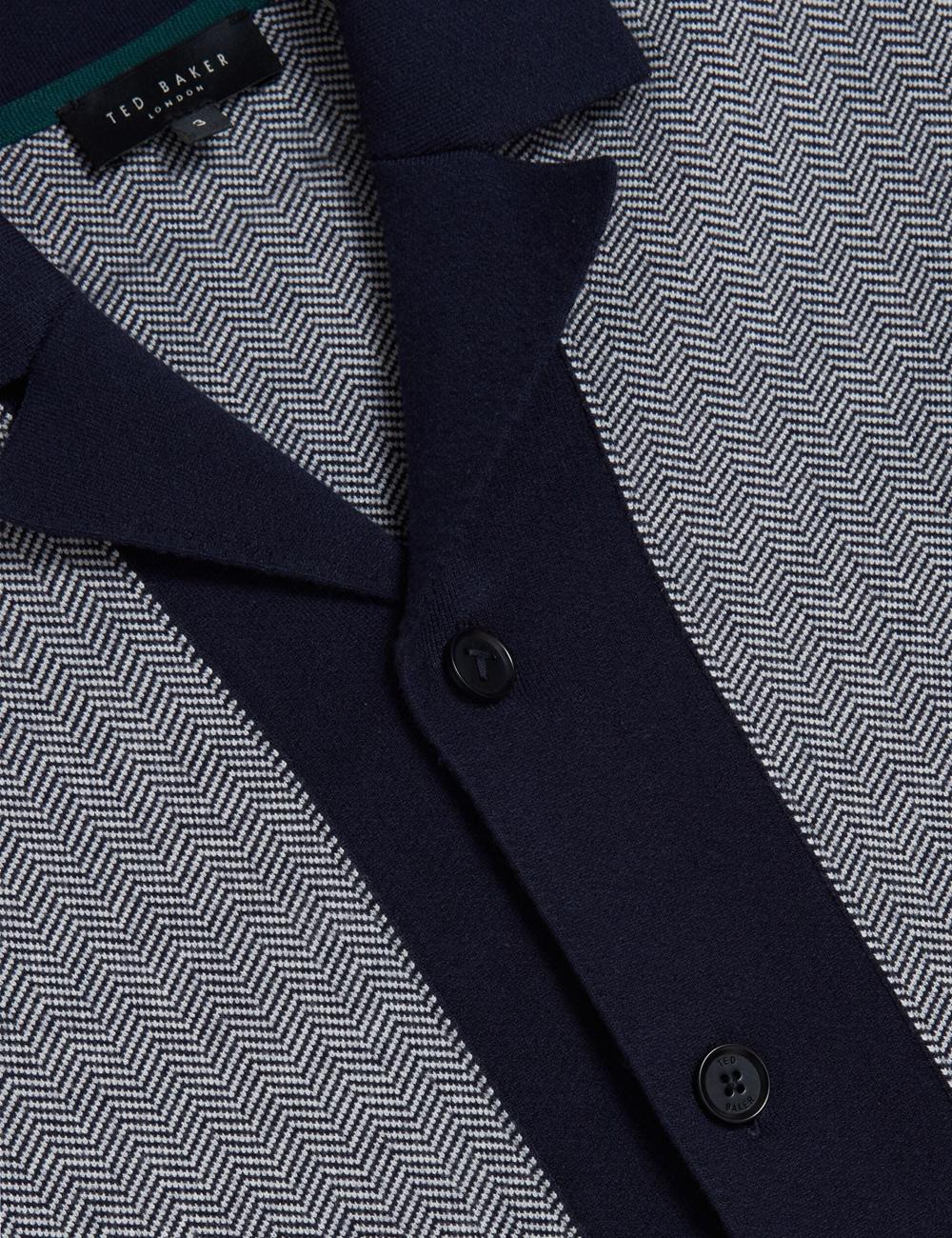Navy Ted Baker PADRIG - Herringbone Knit Colour Block Short Sleeve Men Casual Shirts | Ireland  0921-LETHD