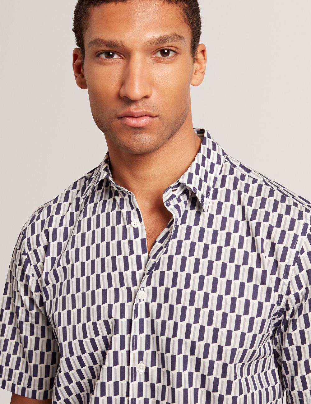 Navy Ted Baker PEARSOS - Geo Print Short Sleeve Cotton Men Casual Shirts | Ireland  7624-JPRVZ