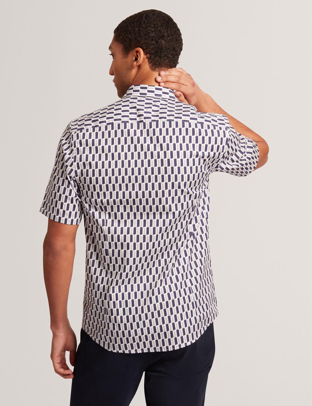 Navy Ted Baker PEARSOS - Geo Print Short Sleeve Cotton Men Casual Shirts | Ireland  7624-JPRVZ