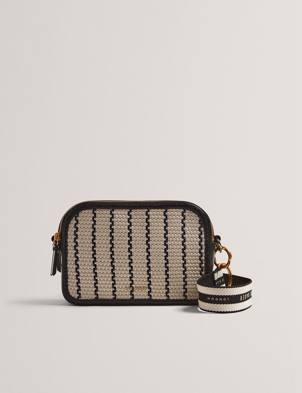 Navy Ted Baker RIVEA - Woven Panel Faux Leather Camera Women Camera Bag | Ireland  5489-YZTFP