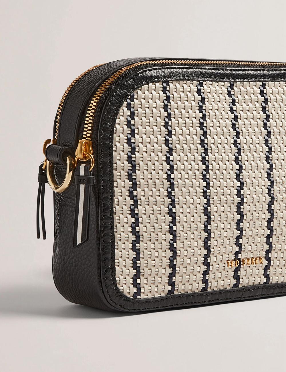 Navy Ted Baker RIVEA - Woven Panel Faux Leather Camera Women Camera Bag | Ireland  5489-YZTFP