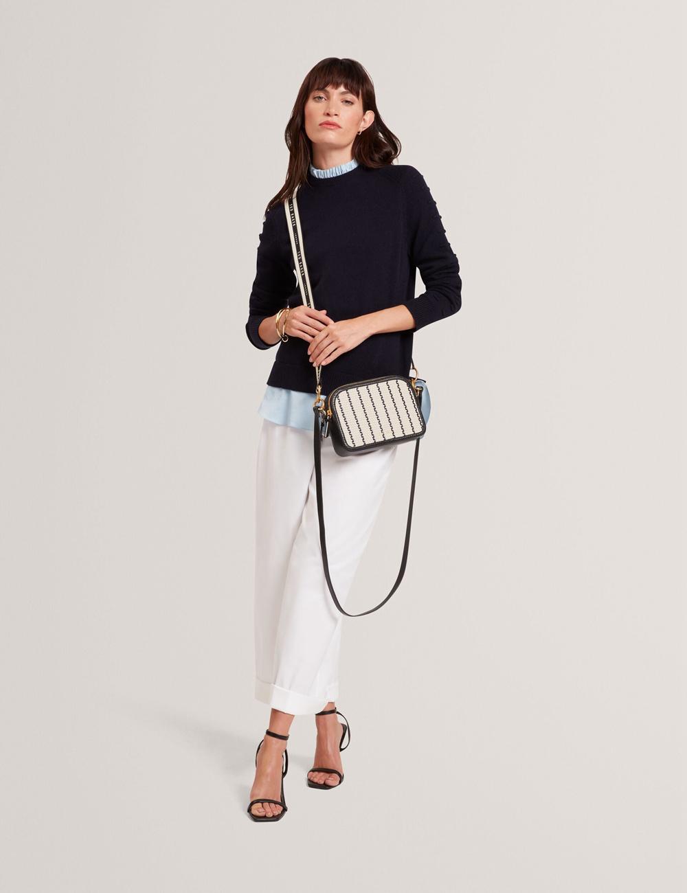 Navy Ted Baker RIVEA - Woven Panel Faux Leather Camera Women Camera Bag | Ireland  5489-YZTFP