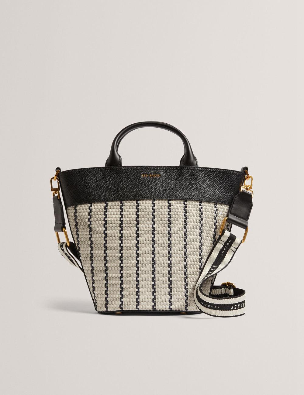 Navy Ted Baker RIVERI - Woven Leather Trim Bucket With Webbing Strap Women Tote Bags | Ireland  4087-BACWT