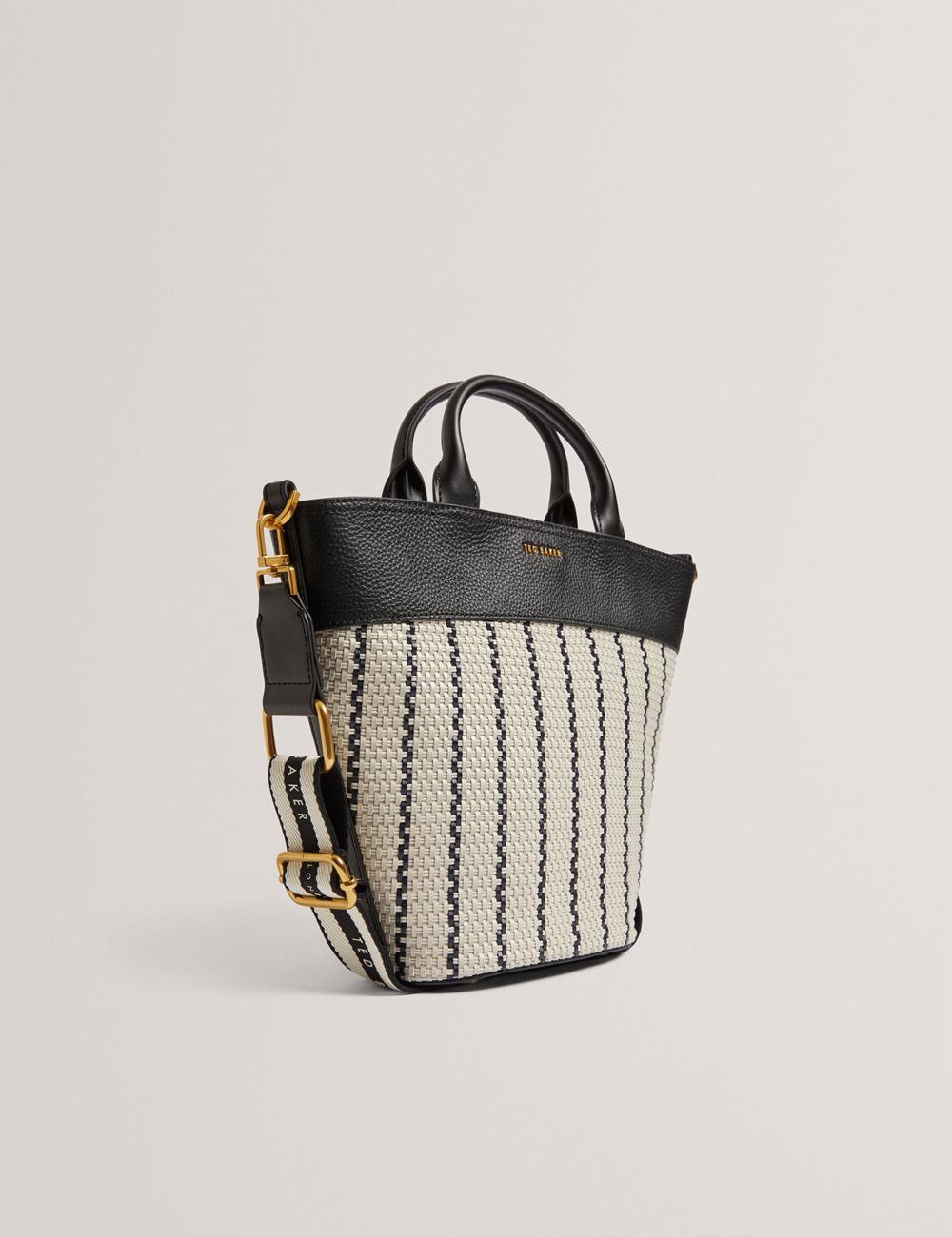 Navy Ted Baker RIVERI - Woven Leather Trim Bucket With Webbing Strap Women Tote Bags | Ireland  4087-BACWT