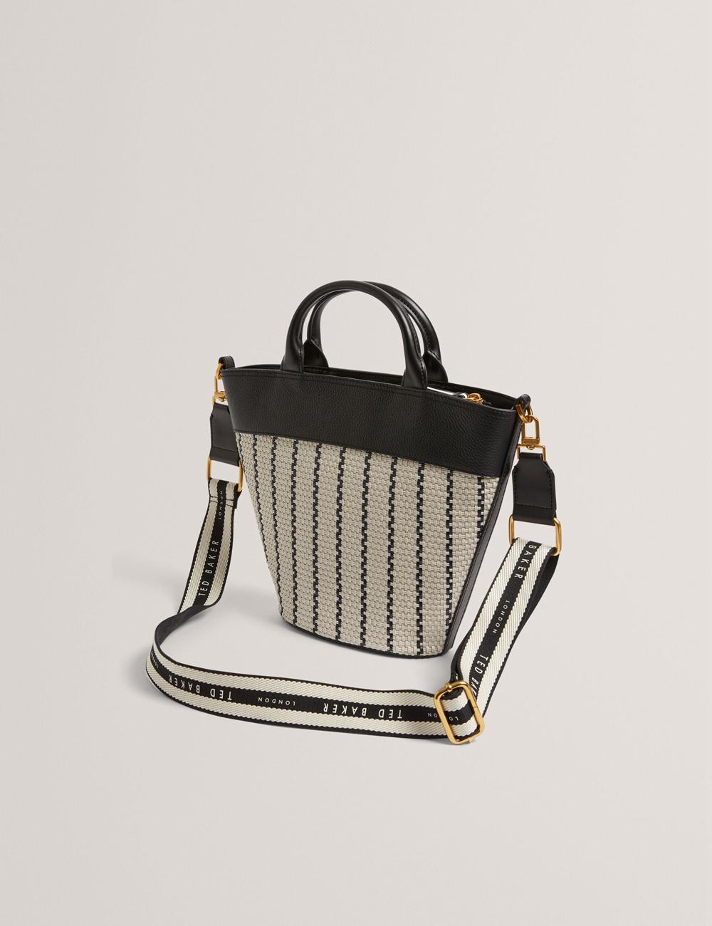 Navy Ted Baker RIVERI - Woven Leather Trim Bucket With Webbing Strap Women Tote Bags | Ireland  4087-BACWT