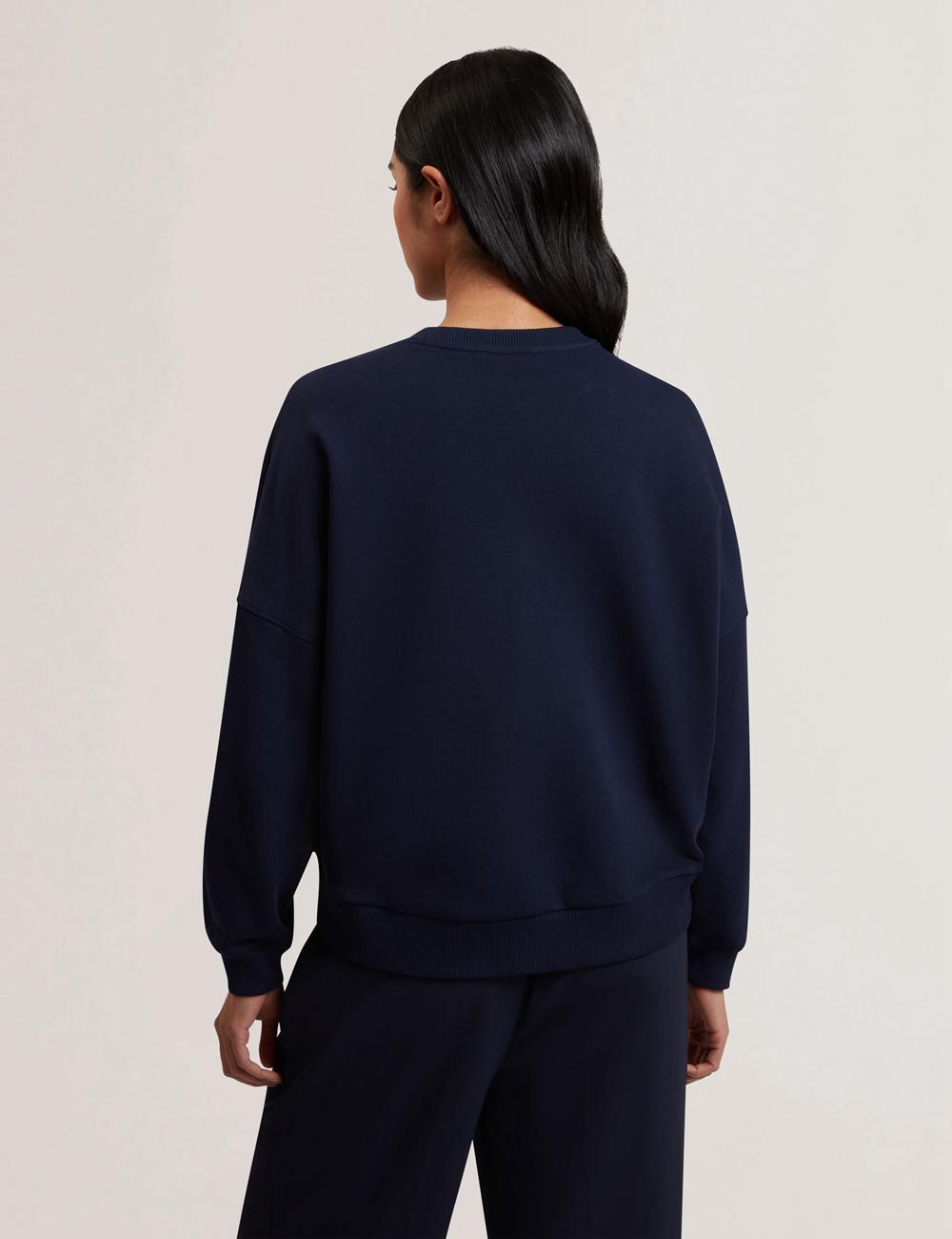 Navy Ted Baker SANDERR - Tufted Floral Graphic Cotton Women Sweatshirts | Ireland  4028-DJYHW