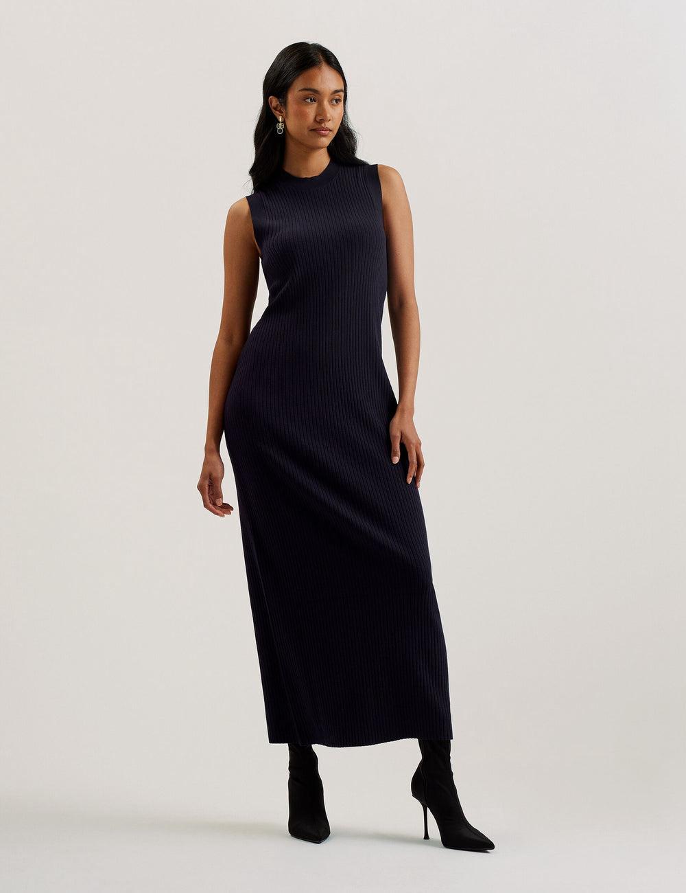 Navy Ted Baker SANDIII - Sleeveless Ribbed Knit Column Women Maxi Dresses | Ireland  6537-IZOYD