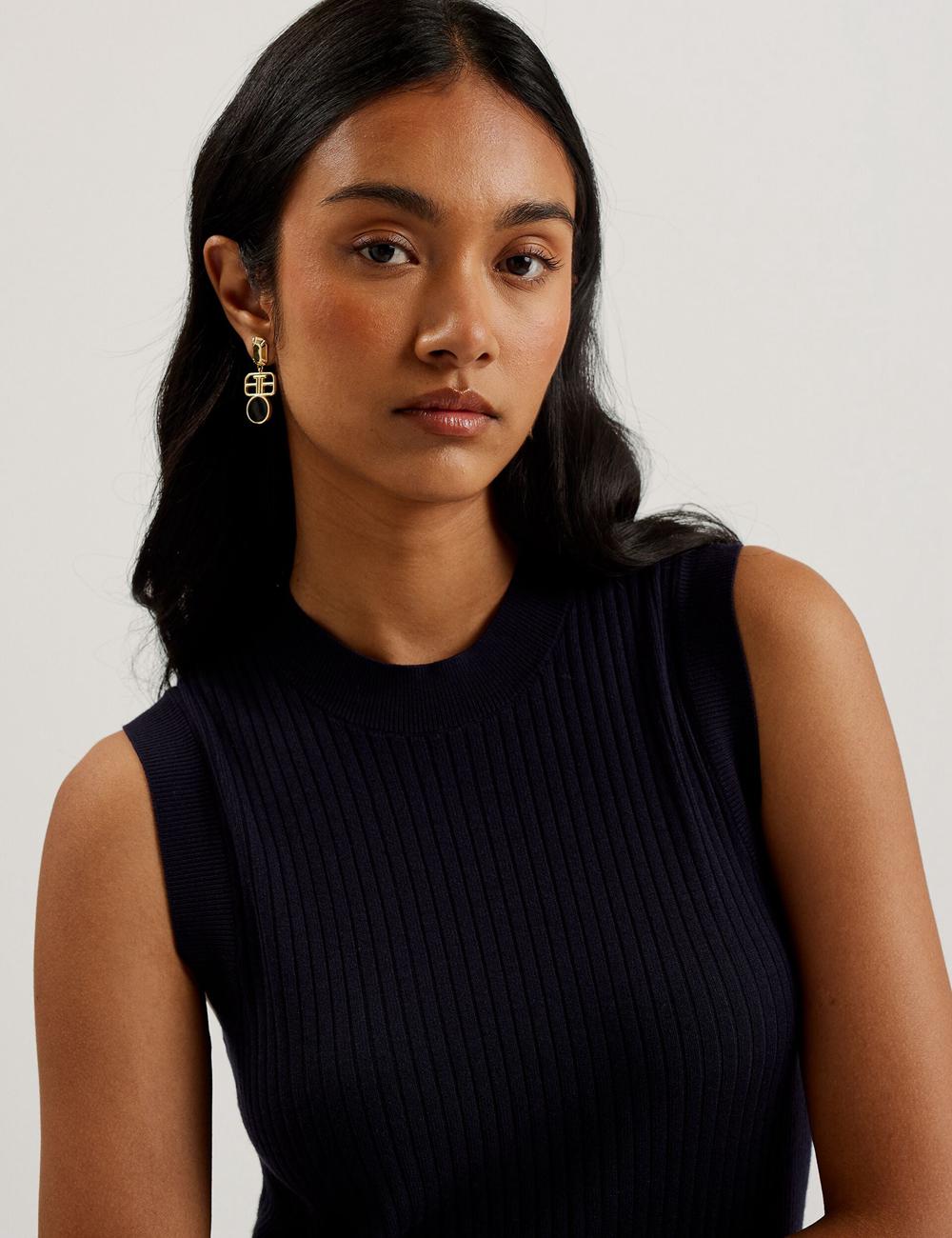 Navy Ted Baker SANDIII - Sleeveless Ribbed Knit Column Women Maxi Dresses | Ireland  6537-IZOYD