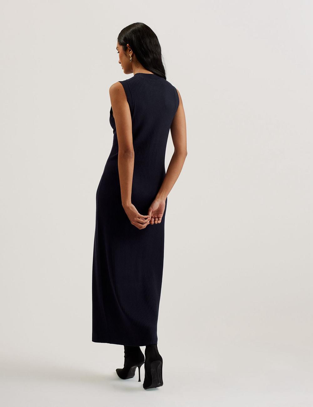 Navy Ted Baker SANDIII - Sleeveless Ribbed Knit Column Women Maxi Dresses | Ireland  6537-IZOYD