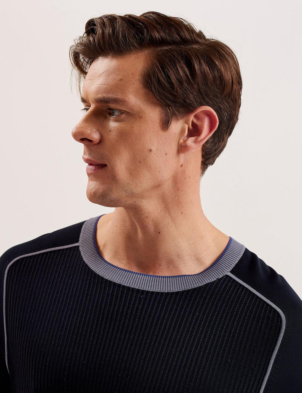 Navy Ted Baker TOREZ - Long Sleeve Textured Knit Top Men Jumpers | Ireland  2791-JDCLG