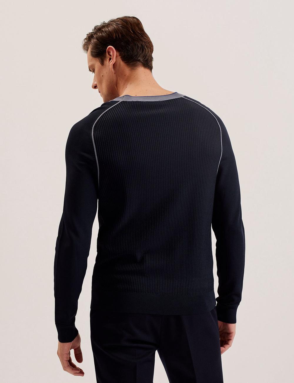 Navy Ted Baker TOREZ - Long Sleeve Textured Knit Top Men Jumpers | Ireland  2791-JDCLG