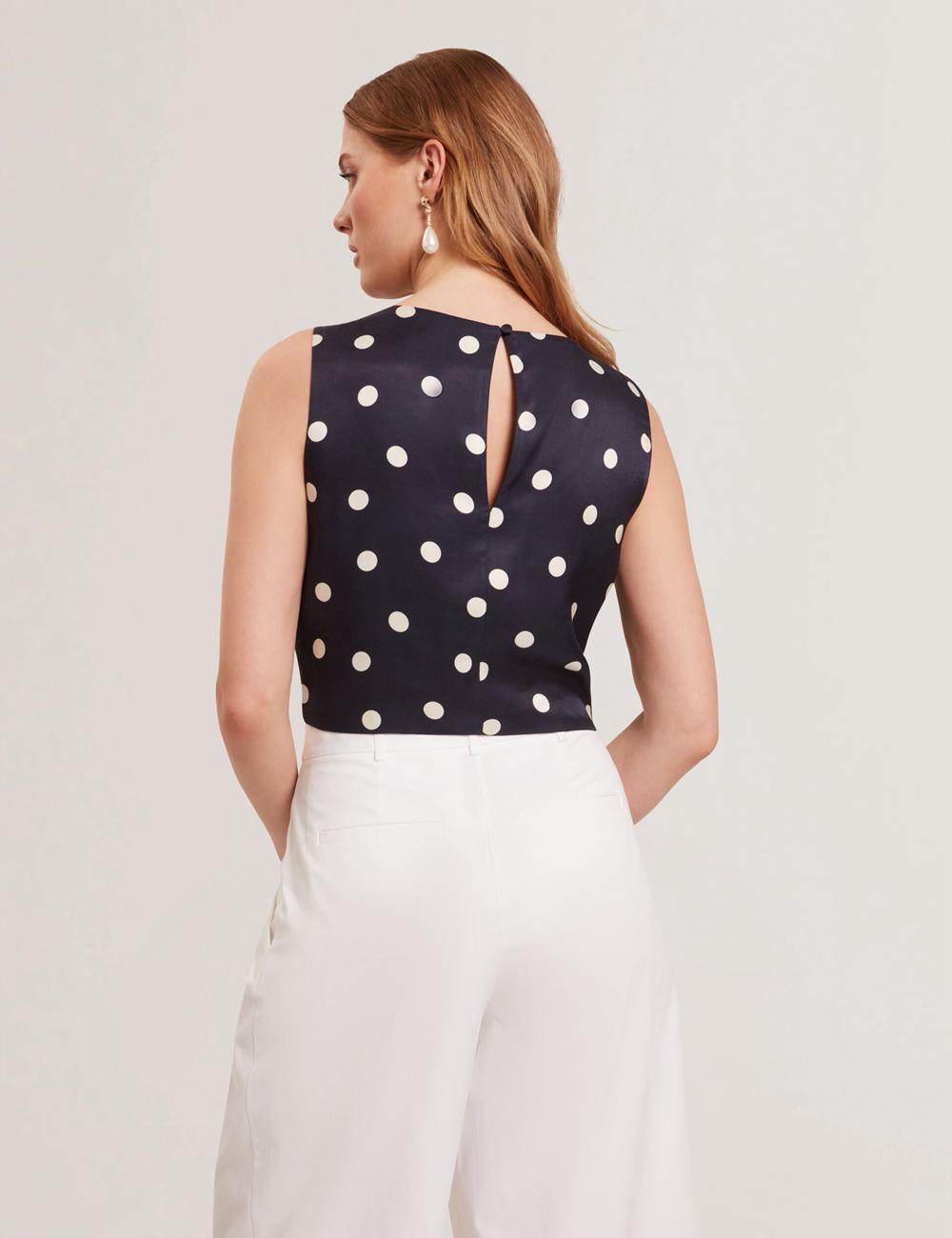 Navy Ted Baker VEIRAA - Polka Dot Front Sleeveless Crop Women Tops | Ireland  1075-ZOSTA