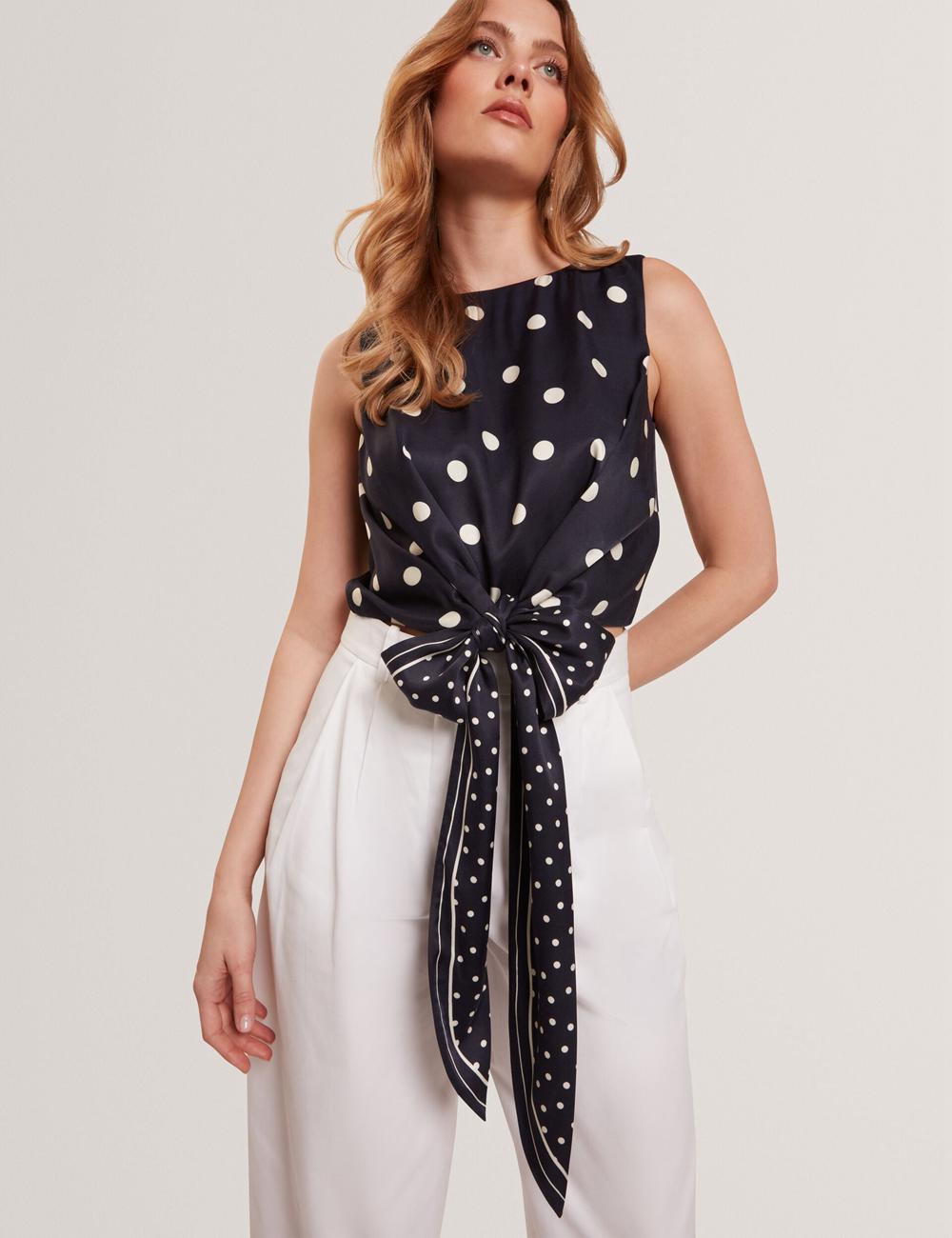 Navy Ted Baker VEIRAA - Polka Dot Front Sleeveless Crop Women Tops | Ireland  1075-ZOSTA