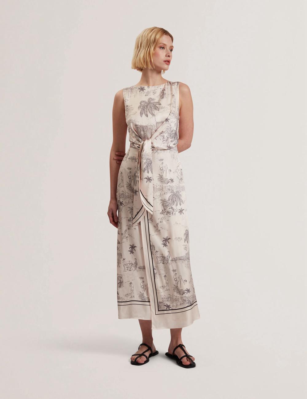 Nude-Pink Ted Baker MARRONA - Printed Wrap Front Sleeveless Women Midi Dresses | Ireland  3961-VBJCZ