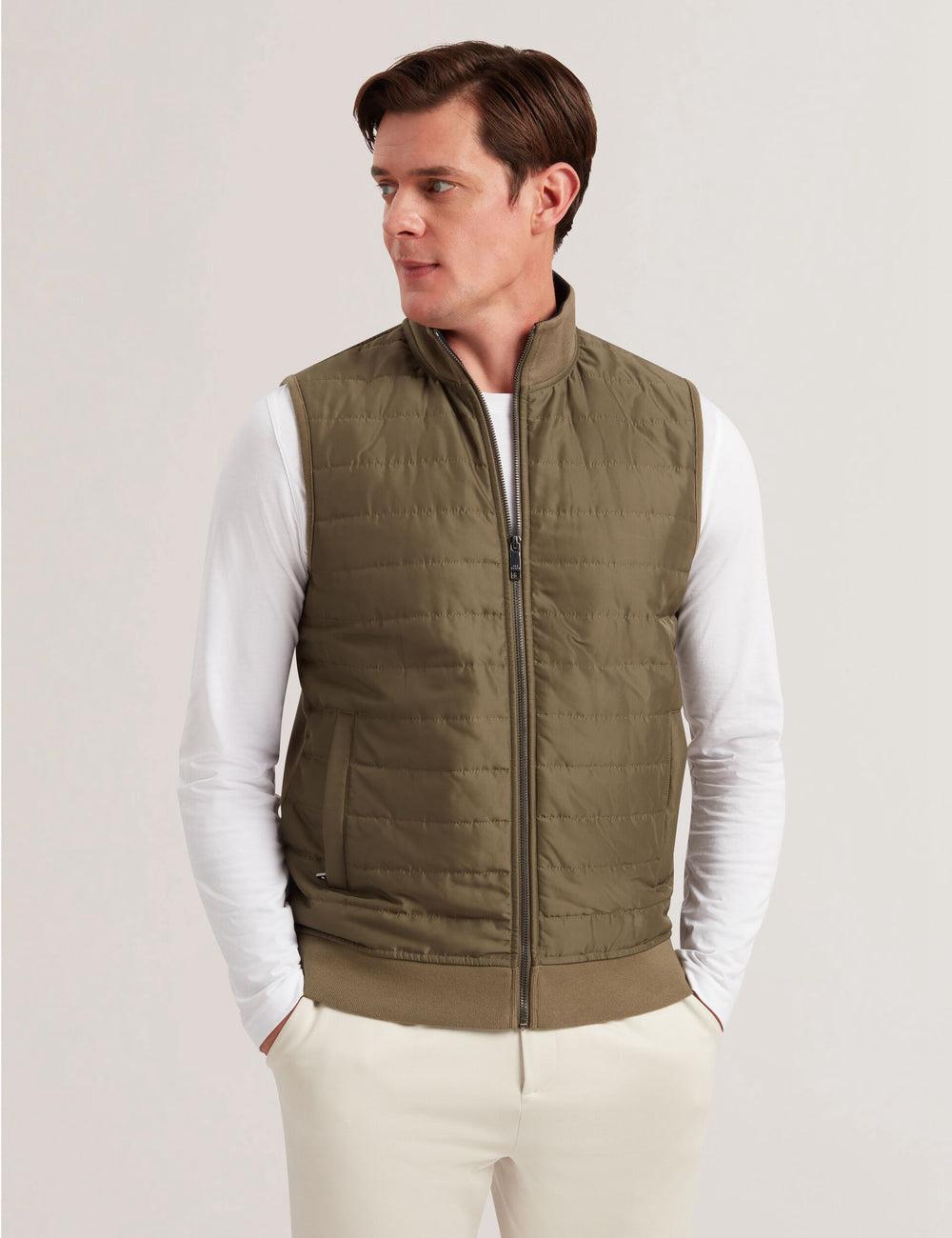 Olive Ted Baker ATHO - Quilted Funnel Neck Zip-Up Men Gillets | Ireland  0918-SDVJE