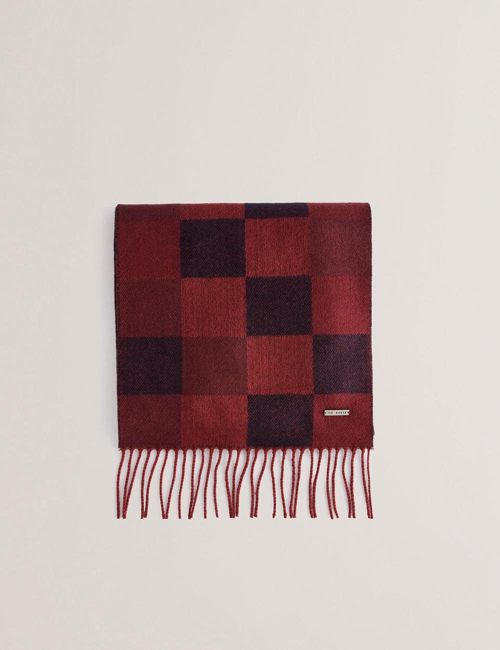 Oxblood Ted Baker PETERRR - Block Check With Fringe Trim Woven Men Scarves | Ireland  0617-JYZRH