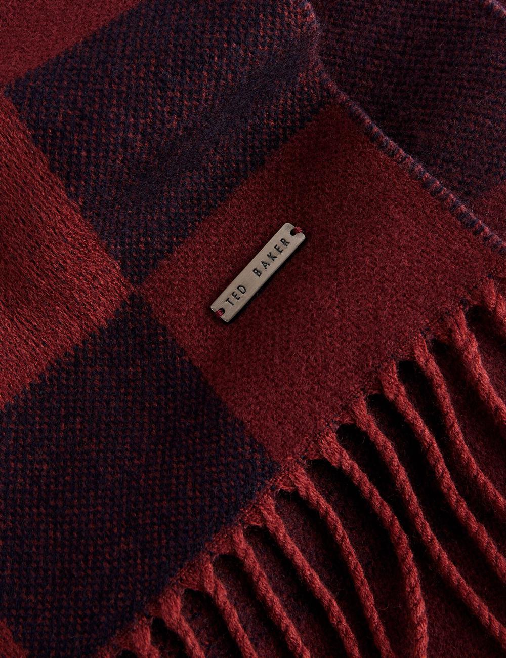 Oxblood Ted Baker PETERRR - Block Check With Fringe Trim Woven Men Scarves | Ireland  0617-JYZRH