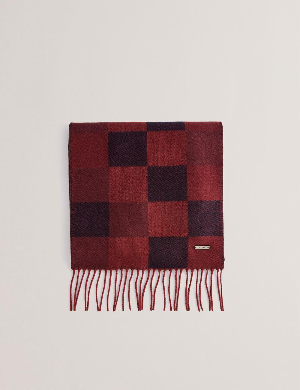 Oxblood Ted Baker PETERRR - Block Check With Fringe Trim Woven Men Scarves | Ireland  0617-JYZRH