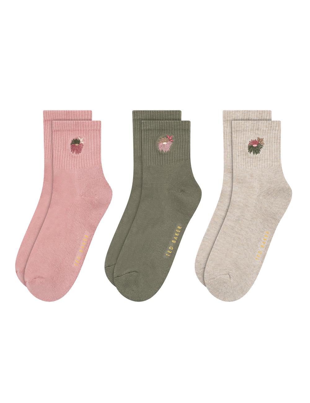 Pink Ted Baker 3 Pack Cushioned Sole High Ankle Crew Women Socks | Ireland  1328-YJRDG