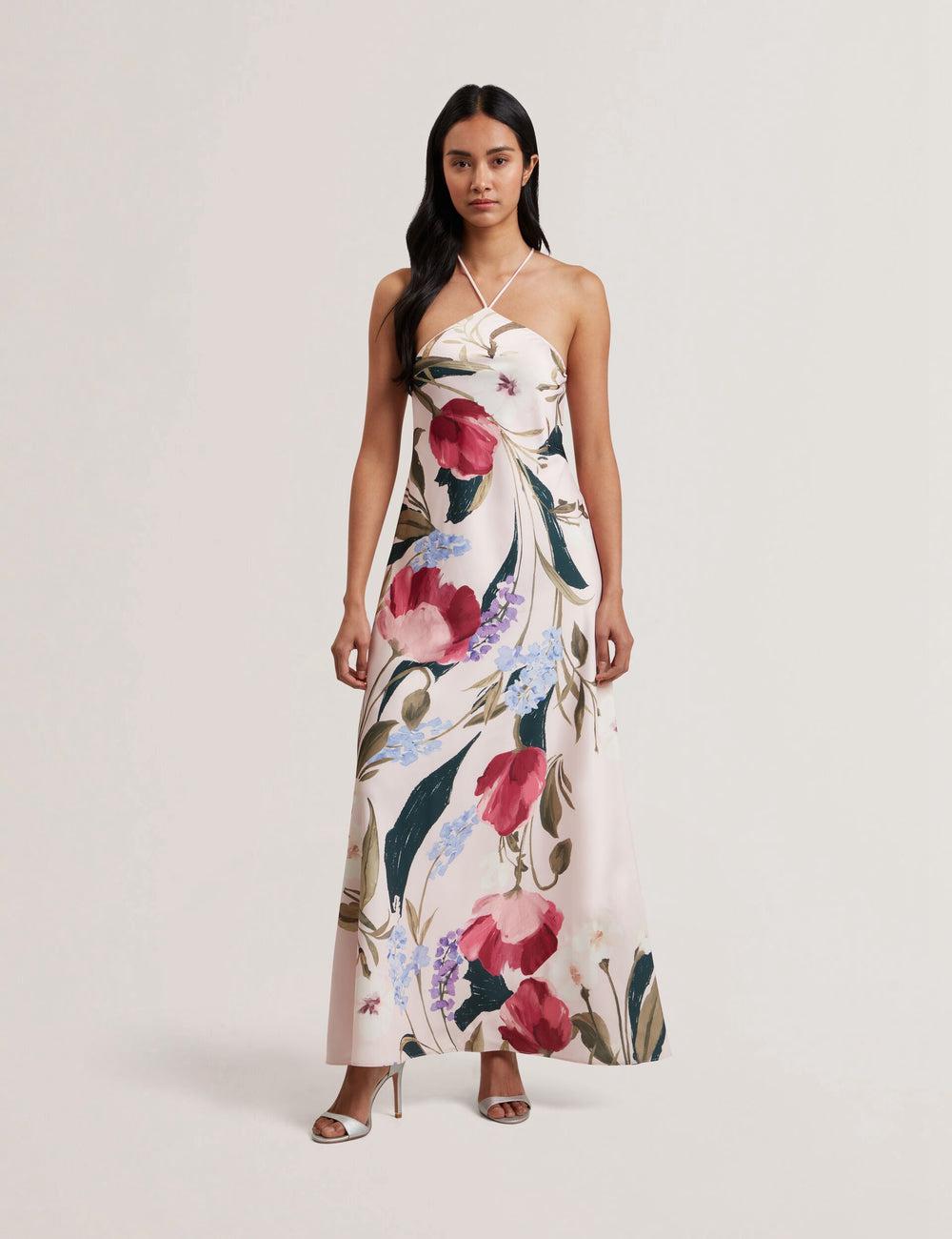 Pink Ted Baker ALMARIA - Floral Halter Neck Woven Women Maxi Dresses | Ireland  9425-PWZRN