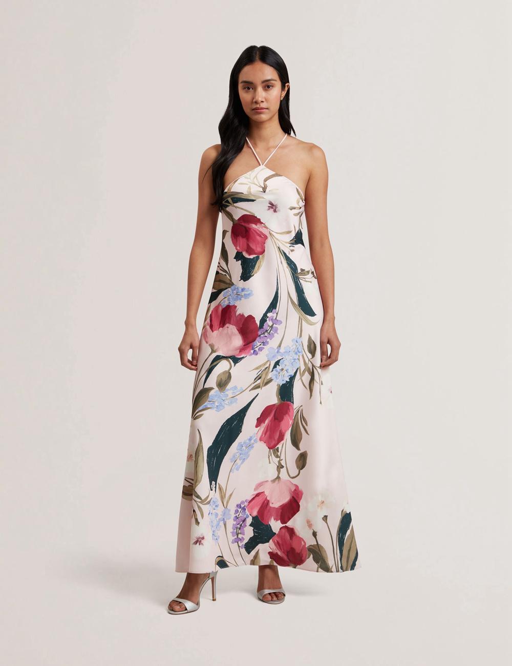 Pink Ted Baker ALMARIA - Floral Halter Neck Woven Women Maxi Dresses | Ireland  9425-PWZRN