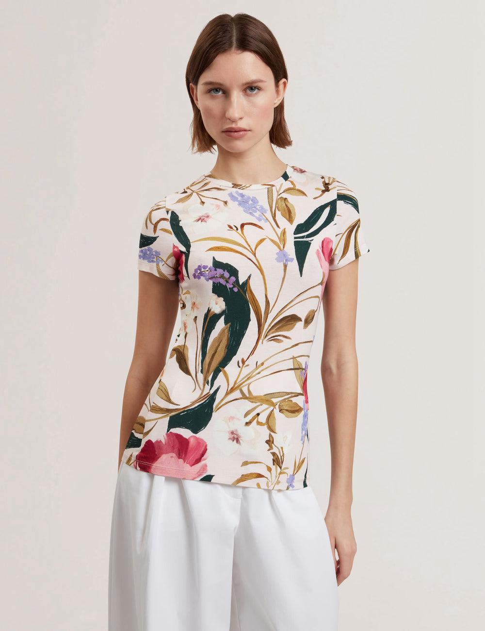 Pink Ted Baker BELLIEA - Painted Floral Print Slim Fit Women T-Shirts | Ireland  0268-YVDTQ