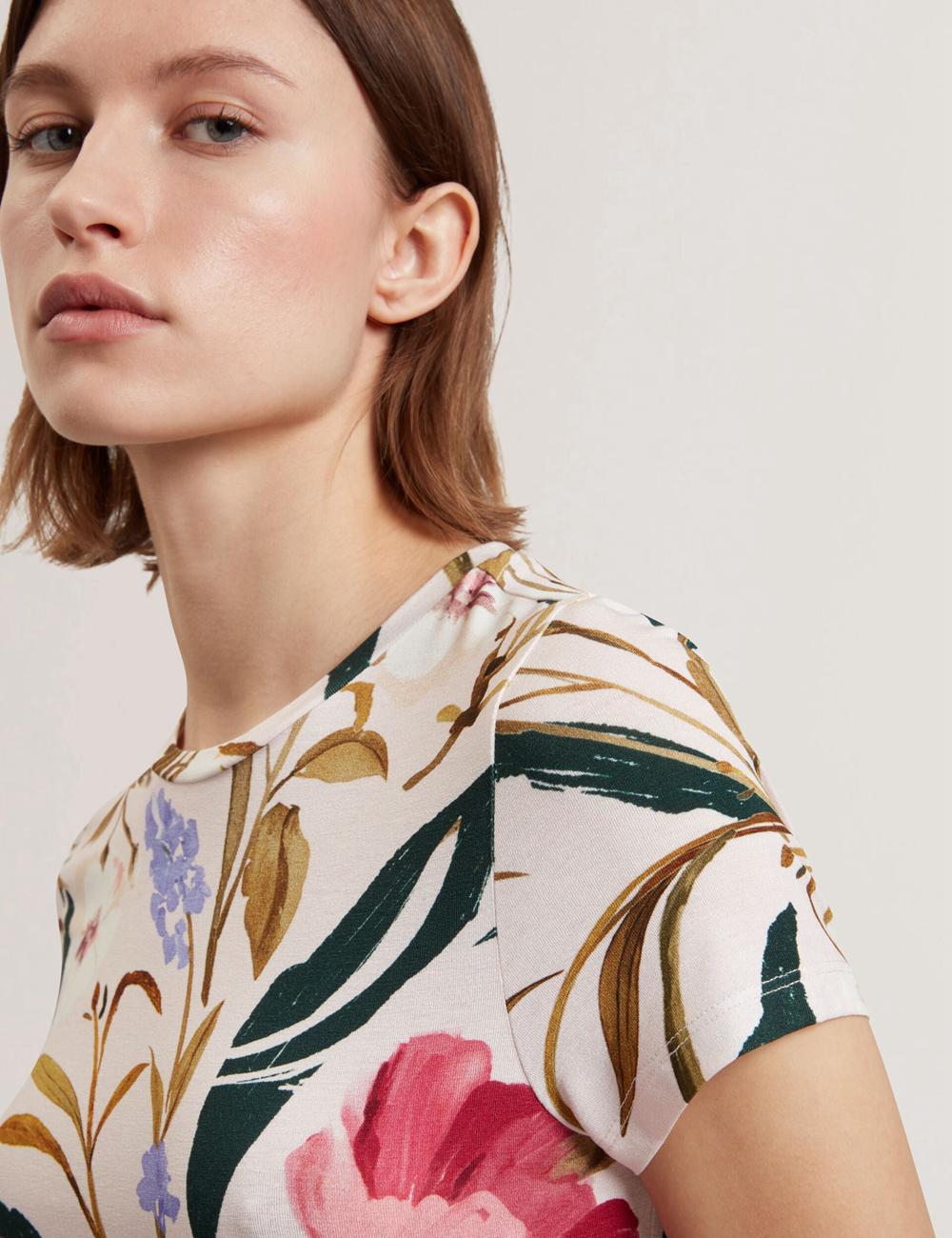 Pink Ted Baker BELLIEA - Painted Floral Print Slim Fit Women T-Shirts | Ireland  0268-YVDTQ