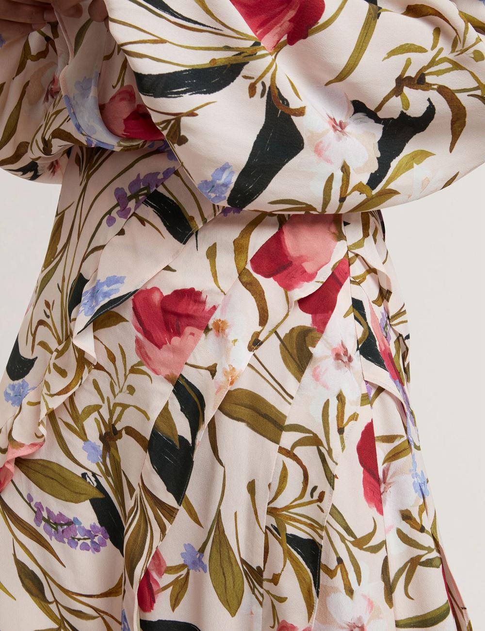 Pink Ted Baker CANDICI - Floral Print Frill Trim With Split Women Midi Skirts | Ireland  0248-IXBSU