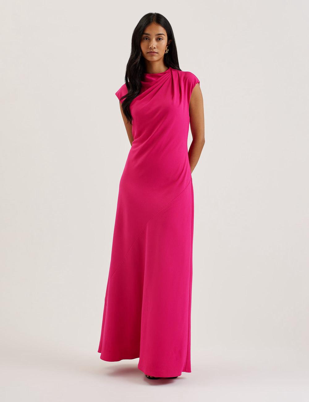 Pink Ted Baker EREAS - Drape Neckline Cap Sleeve Women Maxi Dresses | Ireland  6052-FGEMX