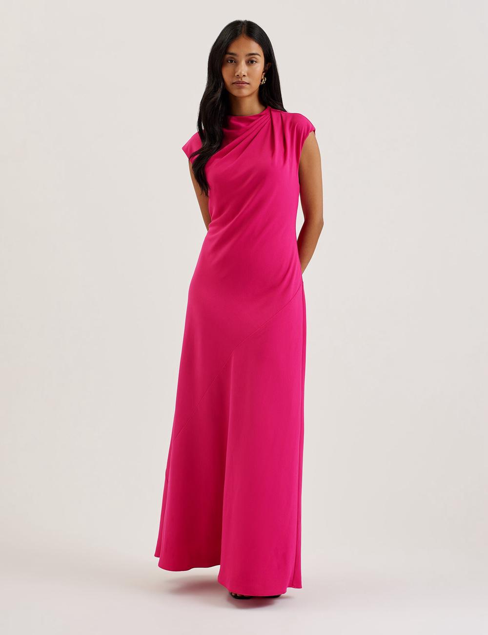 Pink Ted Baker EREAS - Drape Neckline Cap Sleeve Women Maxi Dresses | Ireland  6052-FGEMX