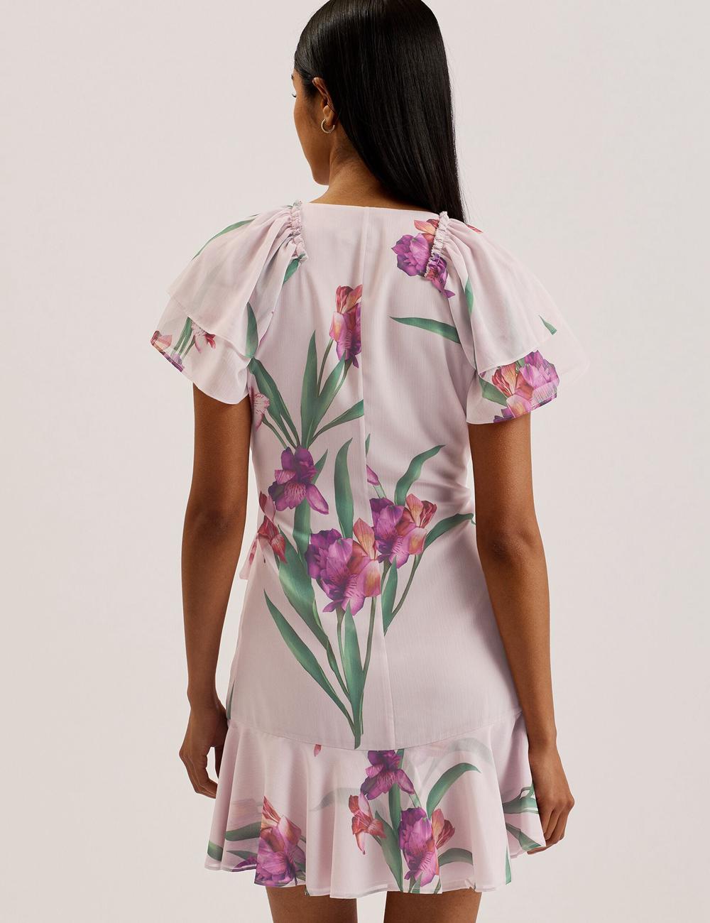 Pink Ted Baker FASNIA - Floral Angel Sleeve Wrap Women Mini Dresses | Ireland  3178-JLOFI
