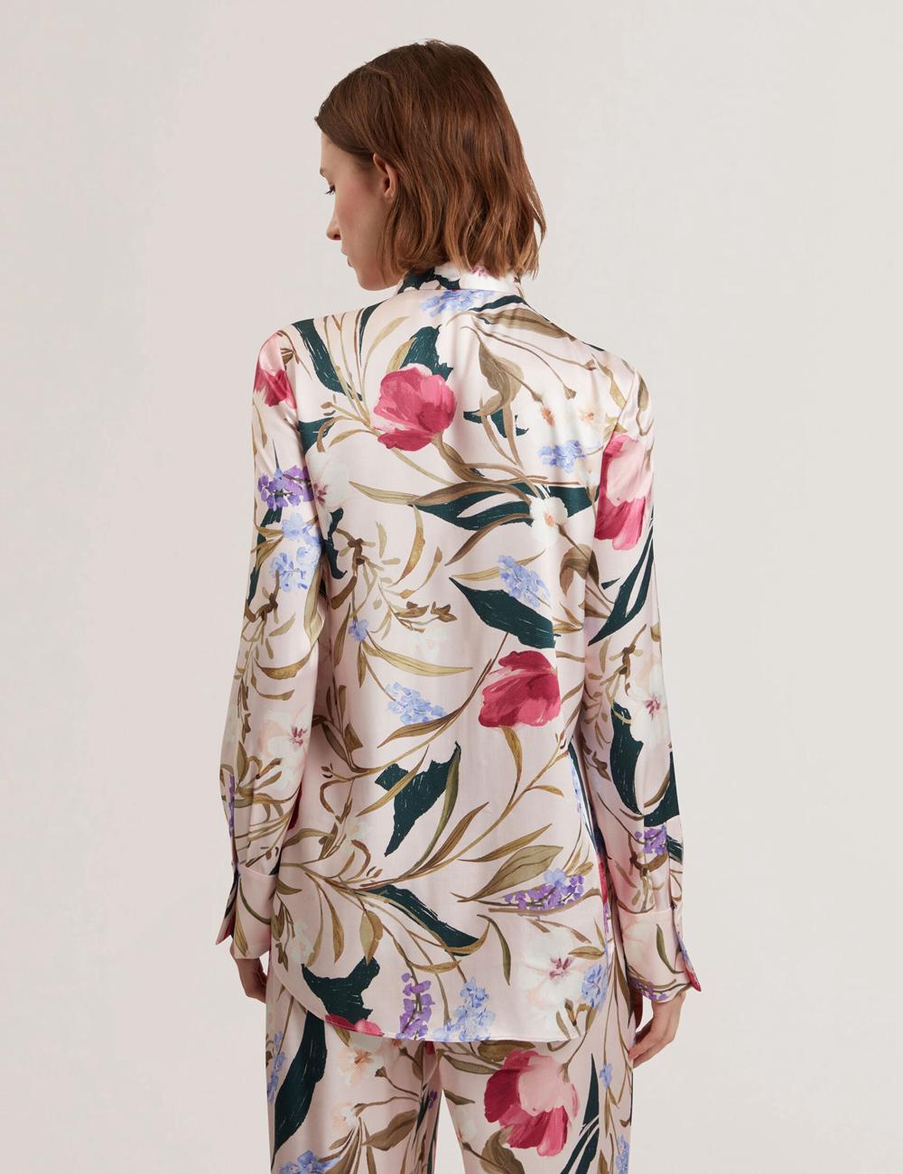 Pink Ted Baker LEEYAA - Floral Print Neck Longline Women Blouses | Ireland  8914-GHJMN