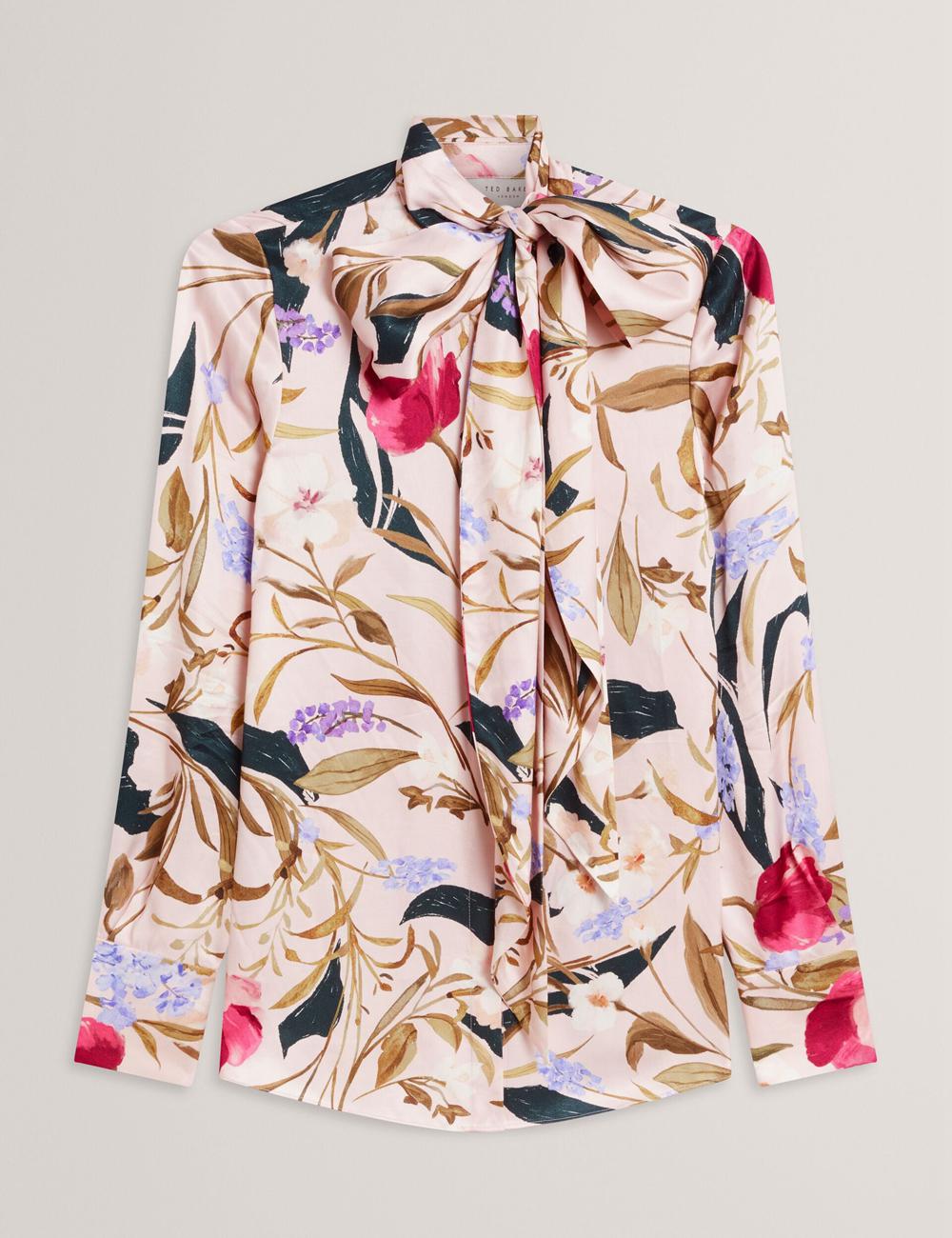 Pink Ted Baker LEEYAA - Floral Print Neck Longline Women Blouses | Ireland  8914-GHJMN