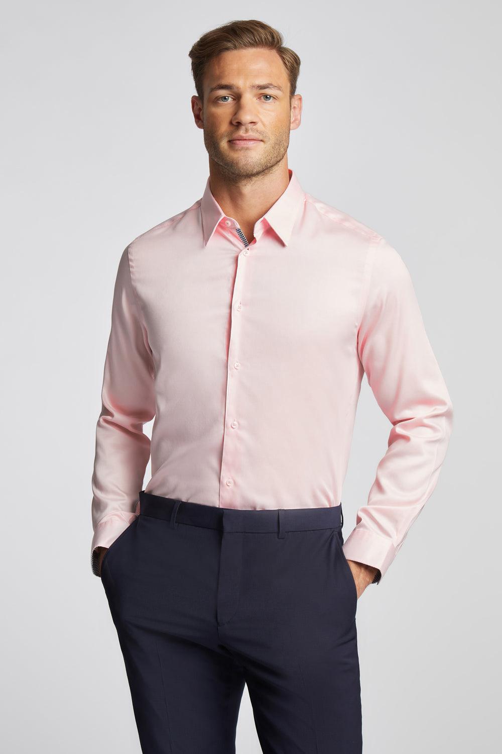 Pink Ted Baker MAELOR - Slim Fit Sateen Cotton Men Formal Shirts | Ireland  1495-CBGLX