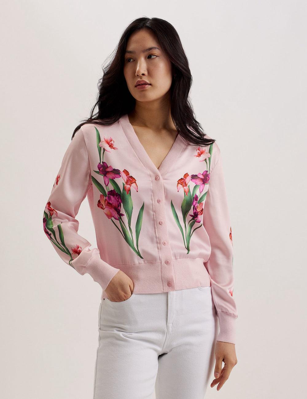 Pink Ted Baker MERALLL - Floral Woven Front V-Neck Women Cardigans | Ireland  1845-WCJHD