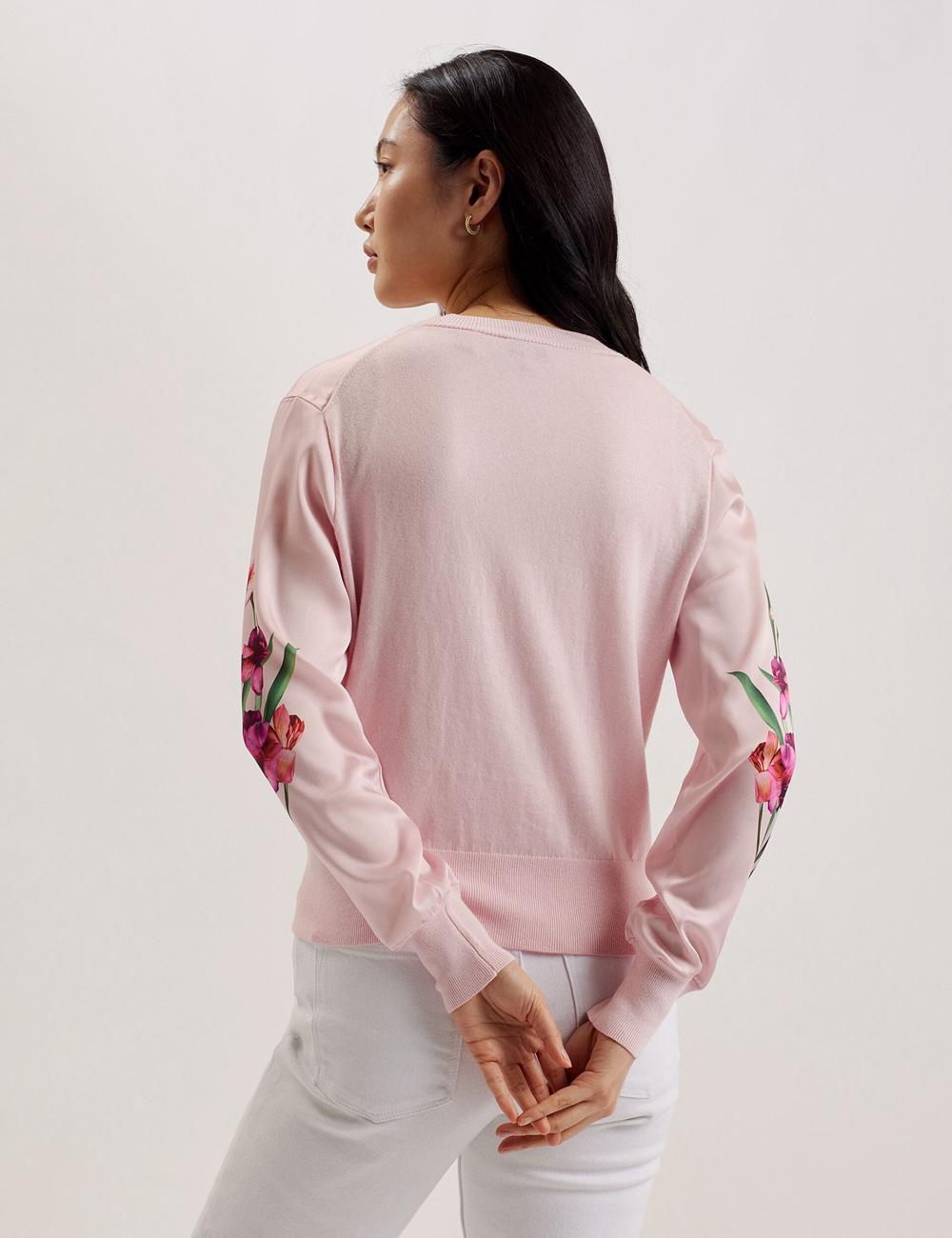 Pink Ted Baker MERALLL - Floral Woven Front V-Neck Women Cardigans | Ireland  1845-WCJHD