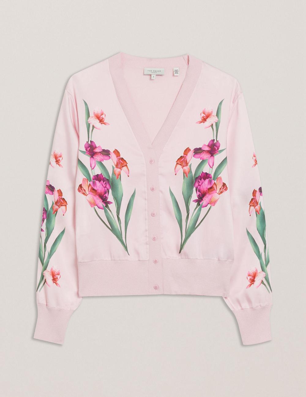 Pink Ted Baker MERALLL - Floral Woven Front V-Neck Women Cardigans | Ireland  1845-WCJHD