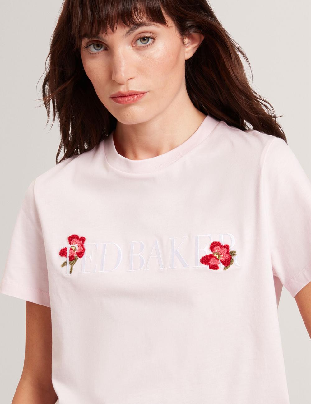 Pink Ted Baker MOLII - Embroidered Logo Cropped Cotton Women T-Shirts | Ireland  3752-DLCSB
