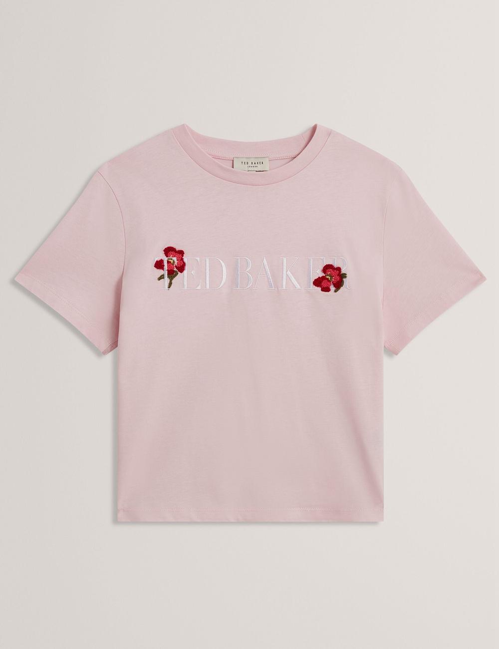 Pink Ted Baker MOLII - Embroidered Logo Cropped Cotton Women T-Shirts | Ireland  3752-DLCSB