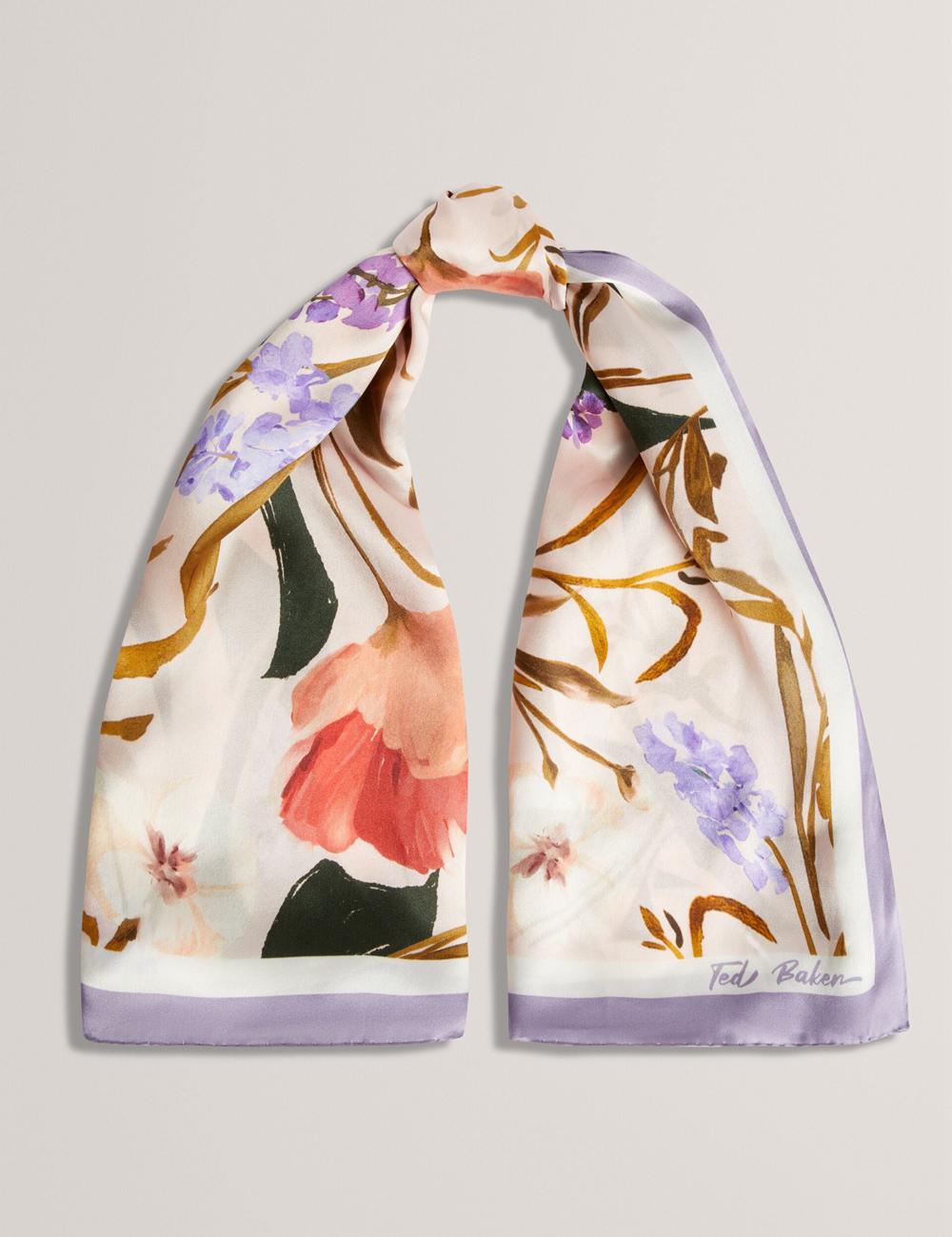 Pink Ted Baker NICLAE - Painted Floral Print Square Silk Women Scarves | Ireland  3124-WFAMN