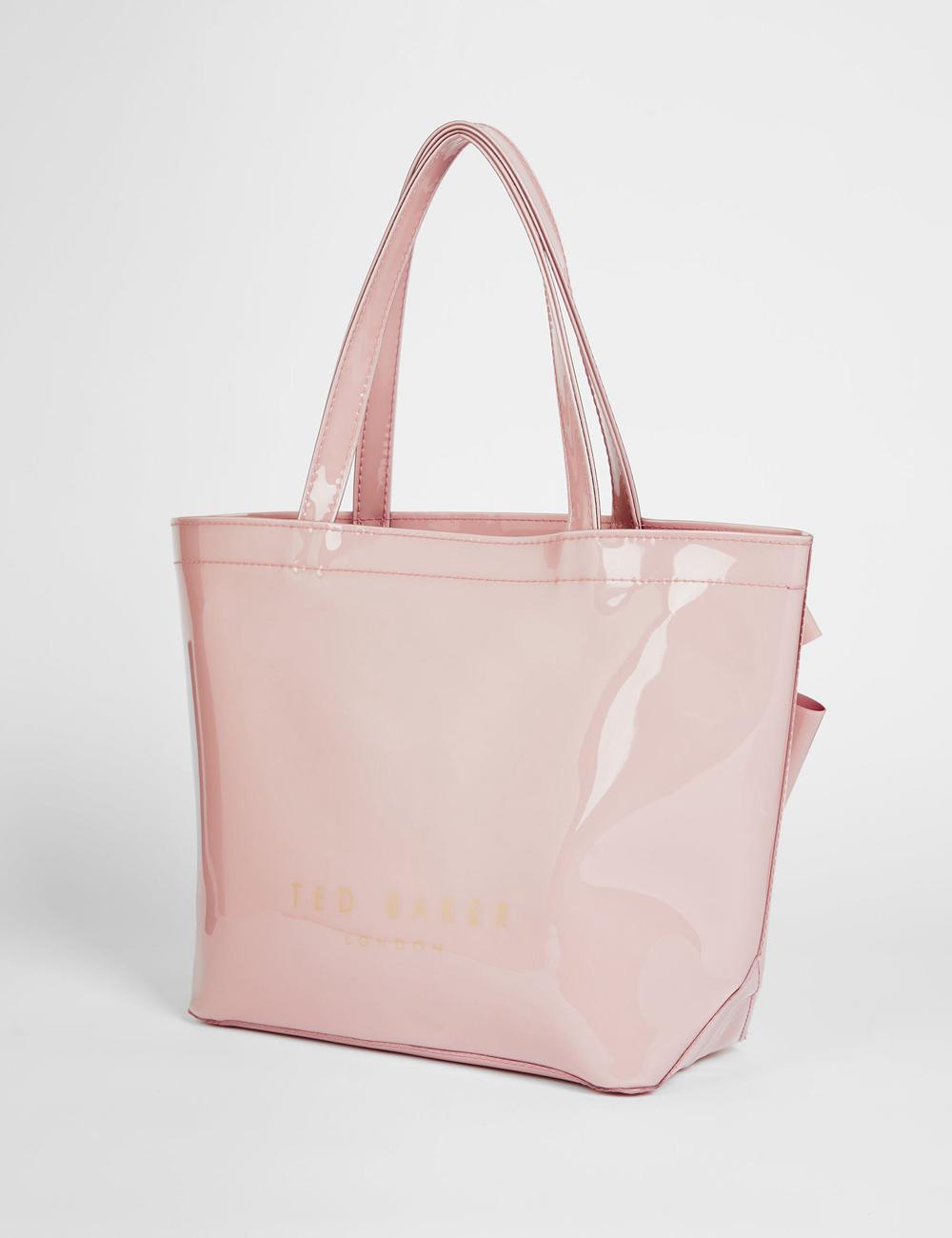 Pink Ted Baker NIKICON - Small Knot Bow Vinyl Icon Women Tote Bags | Ireland  8467-IWFUK