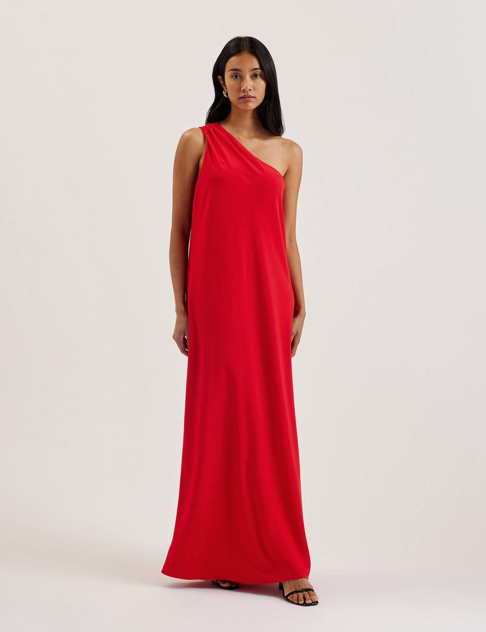 Red Ted Baker AISLI - One Shoulder Woven Women Maxi Dresses | Ireland  5028-AXYZH