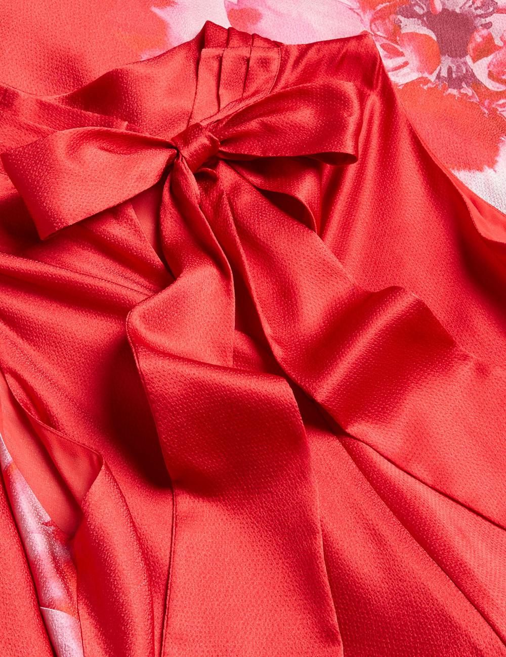 Red Ted Baker ALIARA - Floral Satin High Neck Sleeveless Women Midi Dresses | Ireland  6523-OSMCG