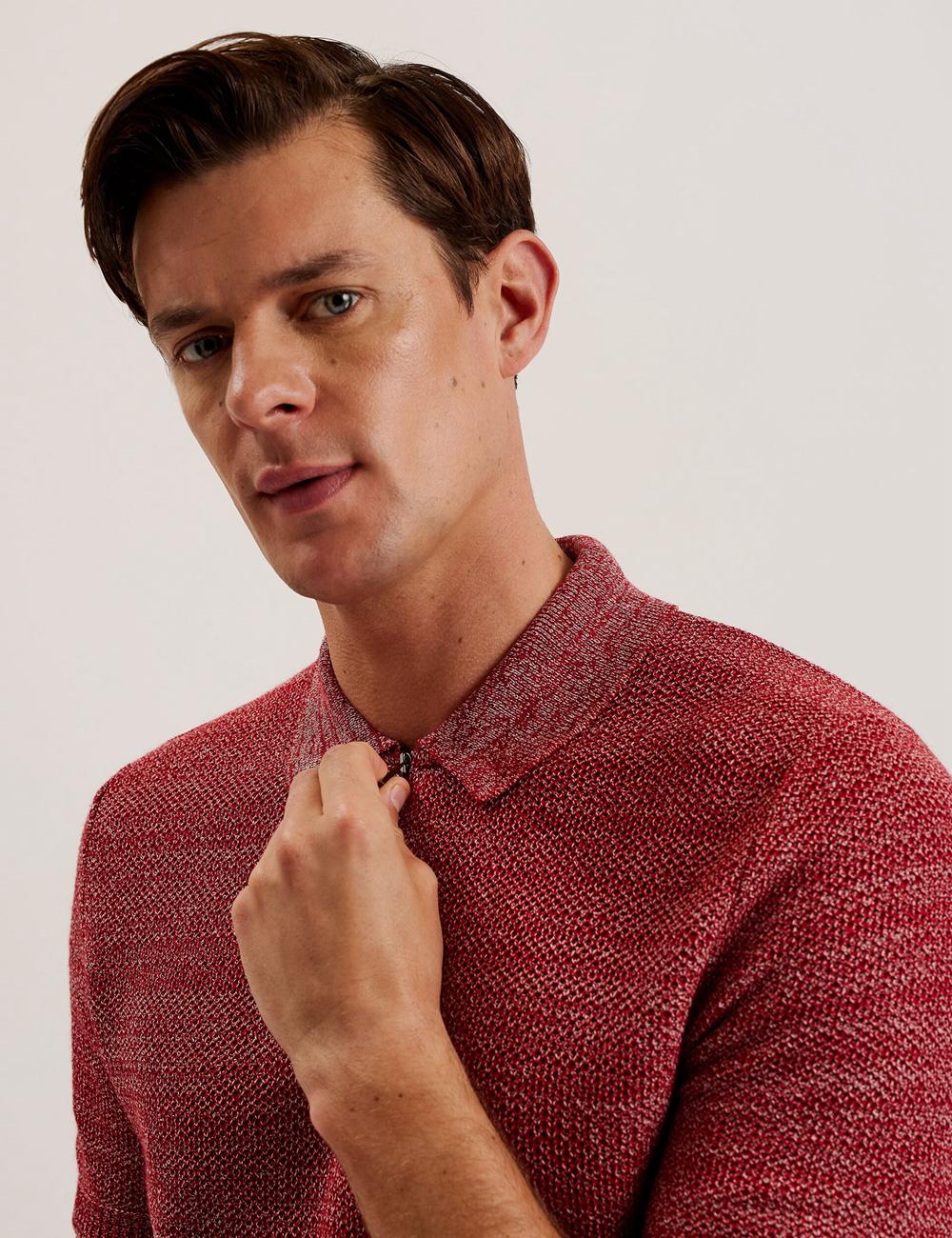 Red Ted Baker BLOSSAM - Space Dye Zip Neck Men Polos Shirts | Ireland  9743-RGQSW