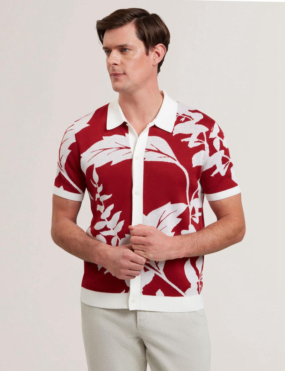 Red Ted Baker EDSON - Short Sleeve Button Through Floral Men Polos Shirts | Ireland  0165-ICHYB