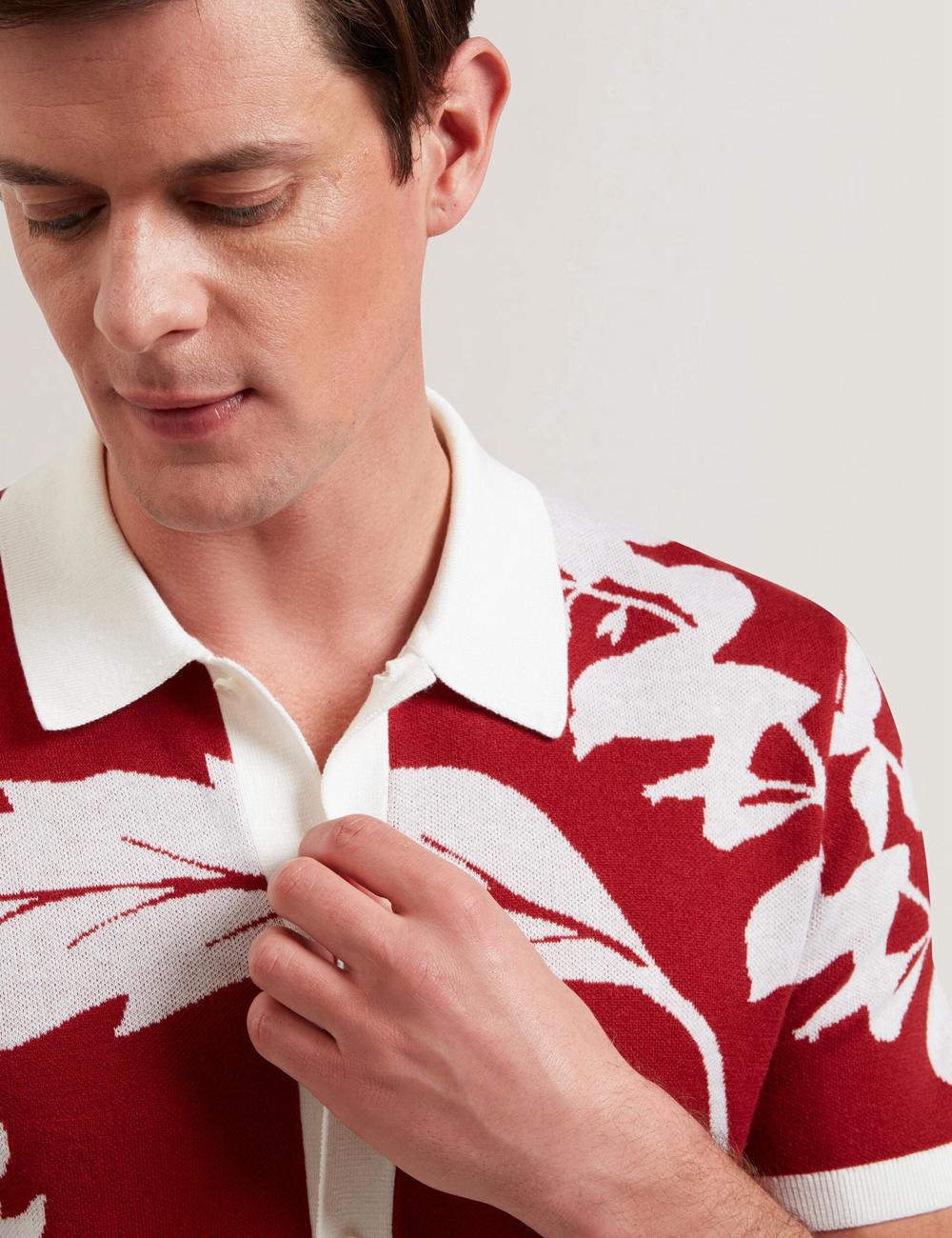 Red Ted Baker EDSON - Short Sleeve Button Through Floral Men Polos Shirts | Ireland  0165-ICHYB