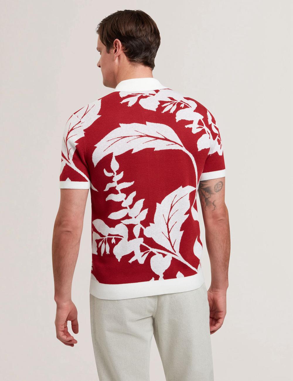 Red Ted Baker EDSON - Short Sleeve Button Through Floral Men Polos Shirts | Ireland  0165-ICHYB