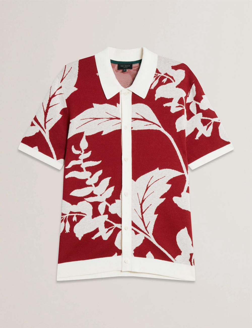 Red Ted Baker EDSON - Short Sleeve Button Through Floral Men Polos Shirts | Ireland  0165-ICHYB