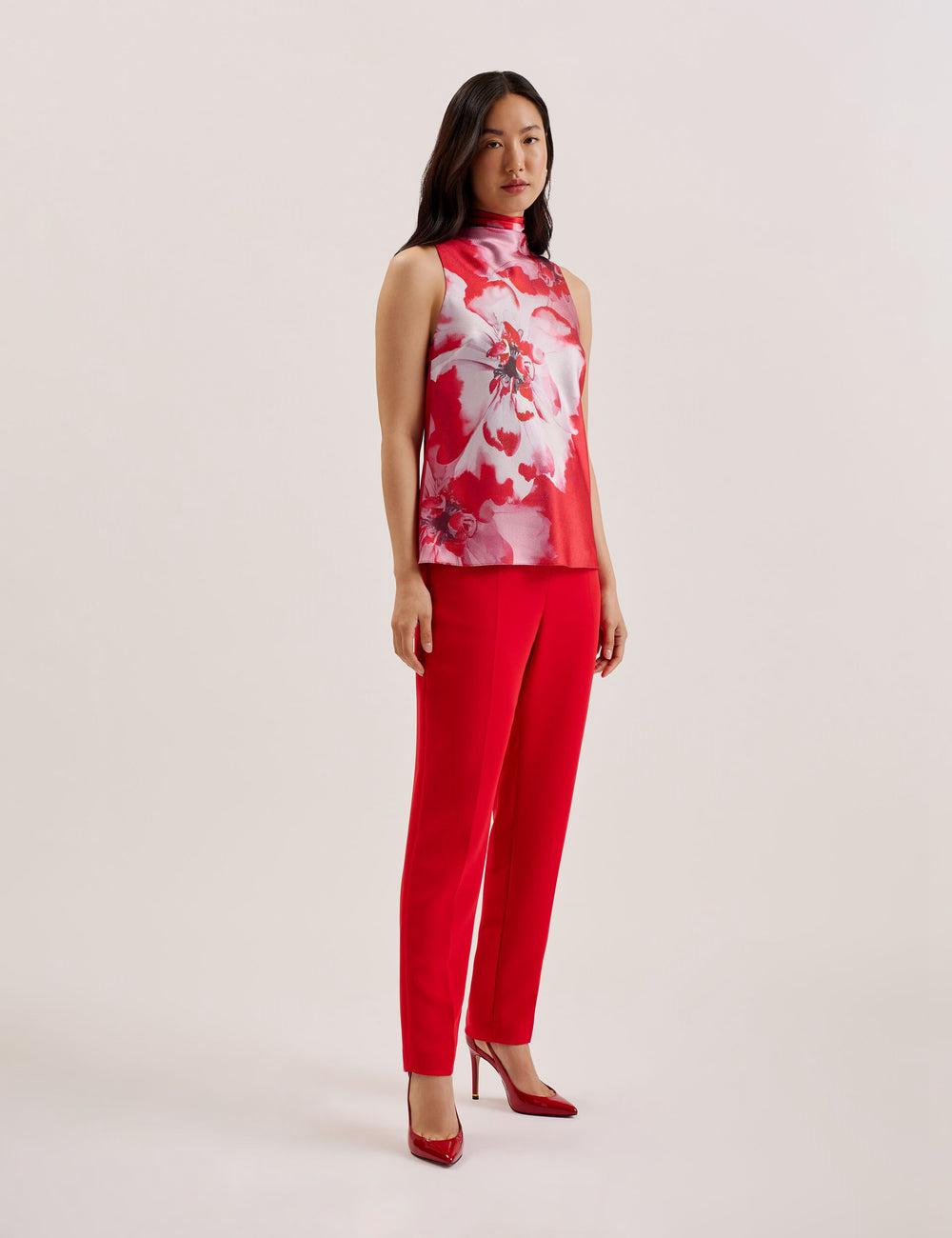 Red Ted Baker KOHANA - Floral Satin High Neck Sleeveless Top Women Blouses | Ireland  4075-JWXBL